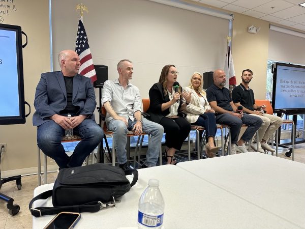 The panel at Tampa Bay Techies’ “Breaking Into Tech’ event. From left to right: Jeff Fudge, Steve Hindle, Suzanne Ricci, Ashley Putnam, Jason Allen, Austin Eovito.